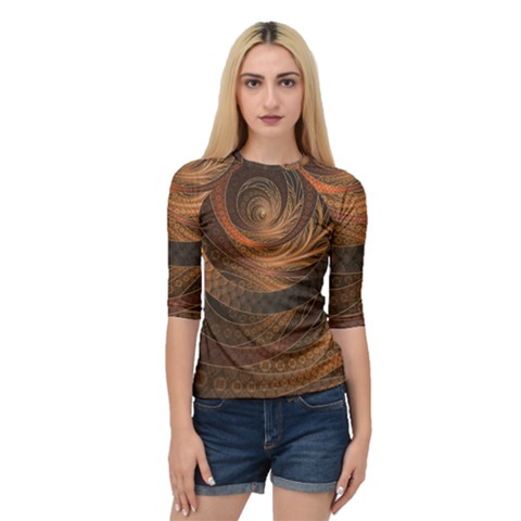 Brown, Bronze, Wicker, And Rattan Fractal Circles Quarter Sleeve Raglan Tee by jayaprime