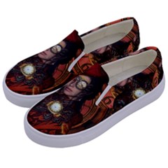 Steampunk, Wonderful Steampunk Lady Kids  Canvas Slip Ons