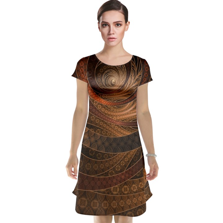 Brown, Bronze, Wicker, and Rattan Fractal Circles Cap Sleeve Nightdress