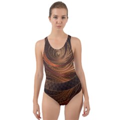 Brown, Bronze, Wicker, And Rattan Fractal Circles Cut-out Back One Piece Swimsuit by jayaprime