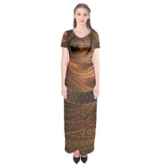 Brown, Bronze, Wicker, And Rattan Fractal Circles Short Sleeve Maxi Dress by jayaprime