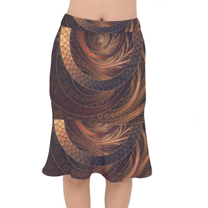 Brown, Bronze, Wicker, and Rattan Fractal Circles Mermaid Skirt