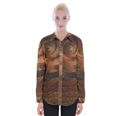 Brown, Bronze, Wicker, And Rattan Fractal Circles Womens Long Sleeve Shirt