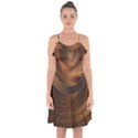 Brown, Bronze, Wicker, and Rattan Fractal Circles Ruffle Detail Chiffon Dress View1