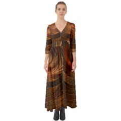 Brown, Bronze, Wicker, And Rattan Fractal Circles Button Up Boho Maxi Dress by jayaprime