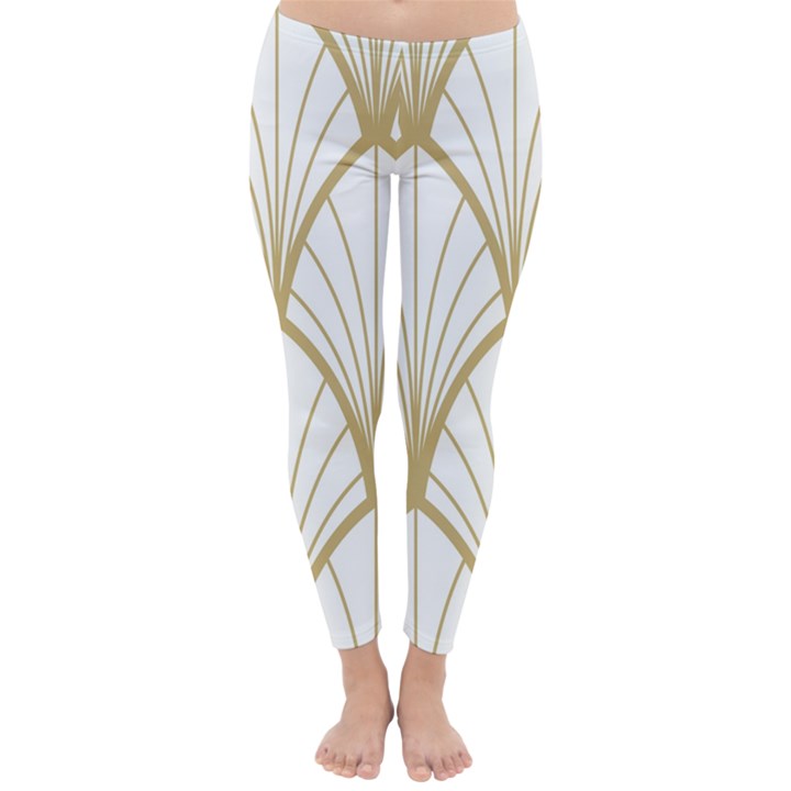 art deco, beautiful,fan pattern, gold,white,vintage,1920 era, elegant,chic,vintage Classic Winter Leggings