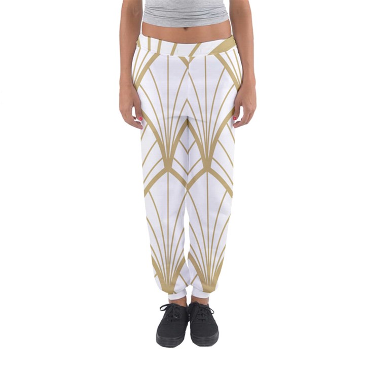 art deco, beautiful,fan pattern, gold,white,vintage,1920 era, elegant,chic,vintage Women s Jogger Sweatpants