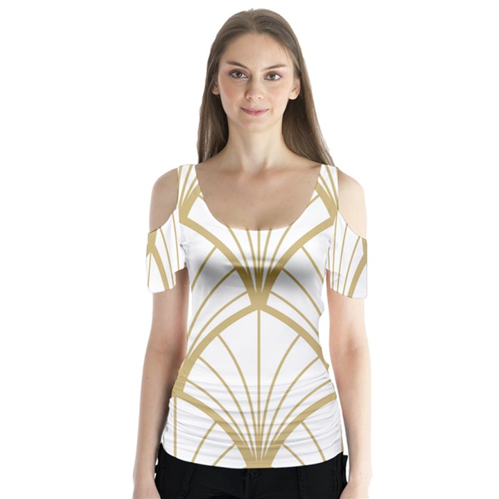 art deco, beautiful,fan pattern, gold,white,vintage,1920 era, elegant,chic,vintage Butterfly Sleeve Cutout Tee 