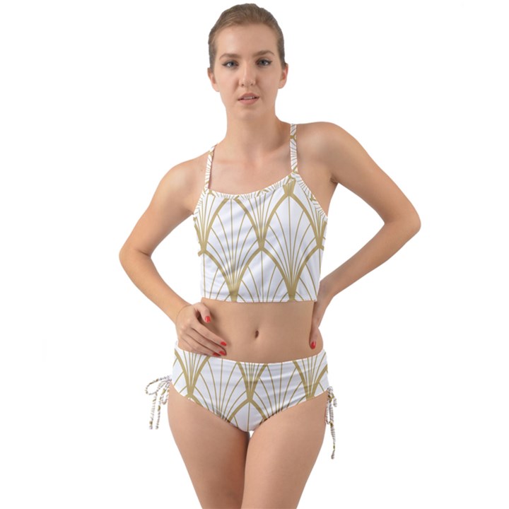 art deco, beautiful,fan pattern, gold,white,vintage,1920 era, elegant,chic,vintage Mini Tank Bikini Set