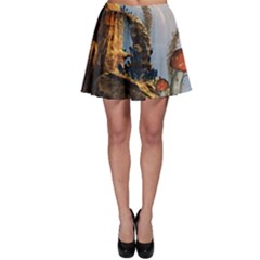 Wonderful Seascape With Mushroom House Skater Skirt by FantasyWorld7