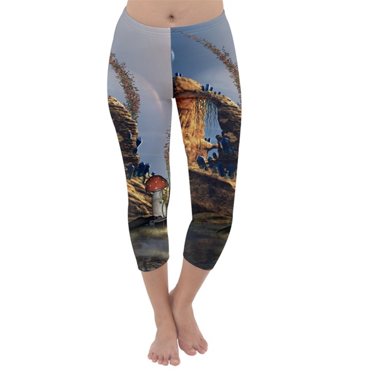 Wonderful Seascape With Mushroom House Capri Winter Leggings 