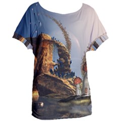 Wonderful Seascape With Mushroom House Women s Oversized Tee by FantasyWorld7