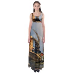 Wonderful Seascape With Mushroom House Empire Waist Maxi Dress by FantasyWorld7