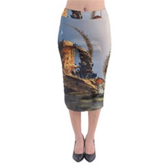 Wonderful Seascape With Mushroom House Midi Pencil Skirt by FantasyWorld7