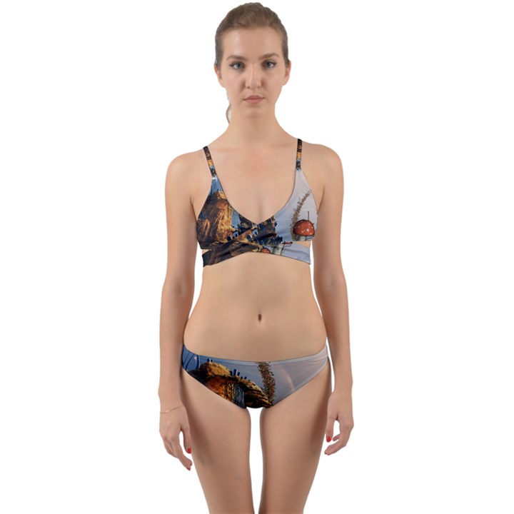 Wonderful Seascape With Mushroom House Wrap Around Bikini Set