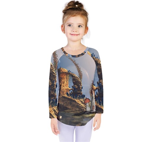 Wonderful Seascape With Mushroom House Kids  Long Sleeve Tee by FantasyWorld7