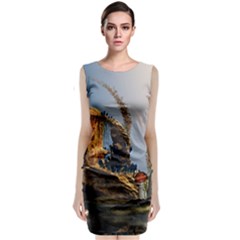 Wonderful Seascape With Mushroom House Sleeveless Velvet Midi Dress by FantasyWorld7