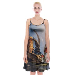 Wonderful Seascape With Mushroom House Spaghetti Strap Velvet Dress by FantasyWorld7