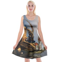 Wonderful Seascape With Mushroom House Reversible Velvet Sleeveless Dress by FantasyWorld7