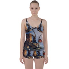 Wonderful Seascape With Mushroom House Tie Front Two Piece Tankini by FantasyWorld7