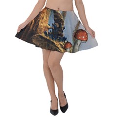 Wonderful Seascape With Mushroom House Velvet Skater Skirt by FantasyWorld7