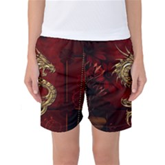 Wonderful Mystical Dragon, Vintage Women s Basketball Shorts by FantasyWorld7