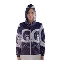 Mandala, Cute Owl On The Moon Hooded Wind Breaker (women) by FantasyWorld7