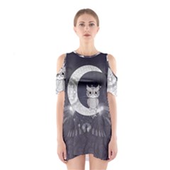 Mandala, Cute Owl On The Moon Shoulder Cutout One Piece by FantasyWorld7