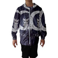 Mandala, Cute Owl On The Moon Hooded Wind Breaker (kids) by FantasyWorld7