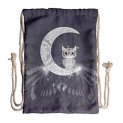 Mandala, Cute Owl On The Moon Drawstring Bag (large) by FantasyWorld7