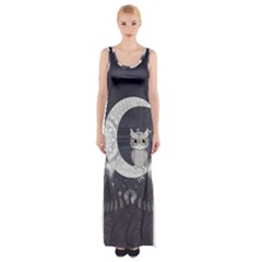 Mandala, Cute Owl On The Moon Maxi Thigh Split Dress by FantasyWorld7