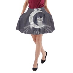 Mandala, Cute Owl On The Moon A-line Pocket Skirt by FantasyWorld7