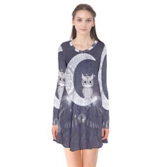 Mandala, Cute Owl On The Moon Flare Dress by FantasyWorld7