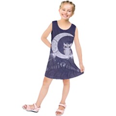 Mandala, Cute Owl On The Moon Kids  Tunic Dress by FantasyWorld7