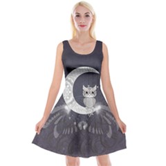 Mandala, Cute Owl On The Moon Reversible Velvet Sleeveless Dress by FantasyWorld7