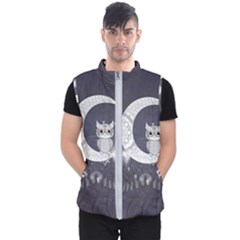 Mandala, Cute Owl On The Moon Men s Puffer Vest by FantasyWorld7