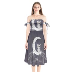 Mandala, Cute Owl On The Moon Shoulder Tie Bardot Midi Dress by FantasyWorld7