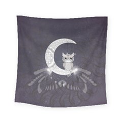 Mandala, Cute Owl On The Moon Square Tapestry (small) by FantasyWorld7