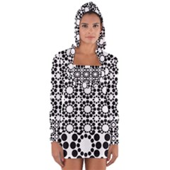 Black White Pattern Seamless Monochrome Long Sleeve Hooded T-shirt by Celenk