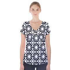 Black White Pattern Seamless Monochrome Short Sleeve Front Detail Top by Celenk