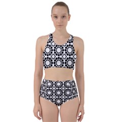 Black White Pattern Seamless Monochrome Racer Back Bikini Set