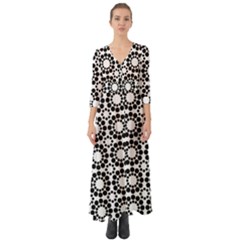 Black White Pattern Seamless Monochrome Button Up Boho Maxi Dress