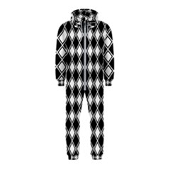 Black White Square Diagonal Pattern Seamless Hooded Jumpsuit (kids) by Celenk