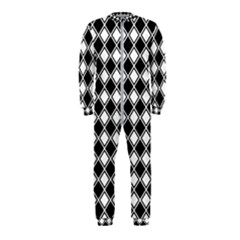 Black White Square Diagonal Pattern Seamless Onepiece Jumpsuit (kids) by Celenk