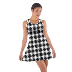 Black White Square Diagonal Pattern Seamless Cotton Racerback Dress by Celenk