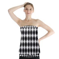 Black White Square Diagonal Pattern Seamless Strapless Top by Celenk