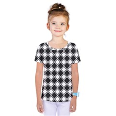 Black White Square Diagonal Pattern Seamless Kids  One Piece Tee