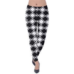 Black White Square Diagonal Pattern Seamless Velvet Leggings by Celenk