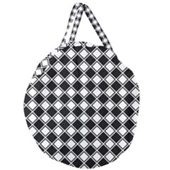 Black White Square Diagonal Pattern Seamless Giant Round Zipper Tote