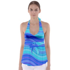 Blue Background Water Design Wave Babydoll Tankini Top by Celenk